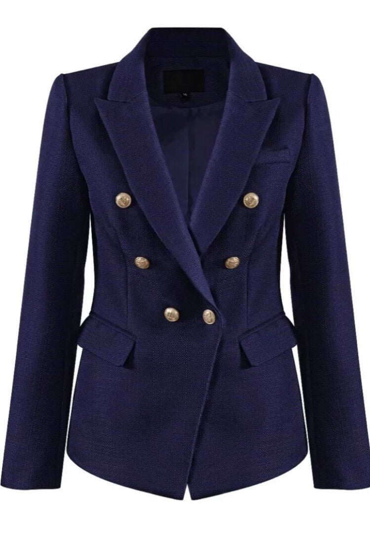 Navy Attentif Balmain Inspired Blazer with Gold Buttons – The