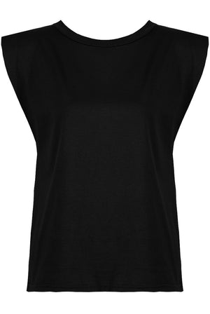 Black Round Neck T-Shirt With Shoulder Pads