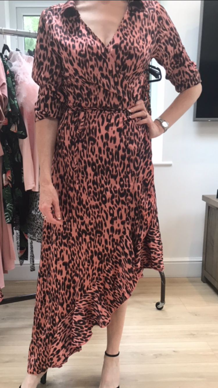 Pink Leopard Print Wrap Dress