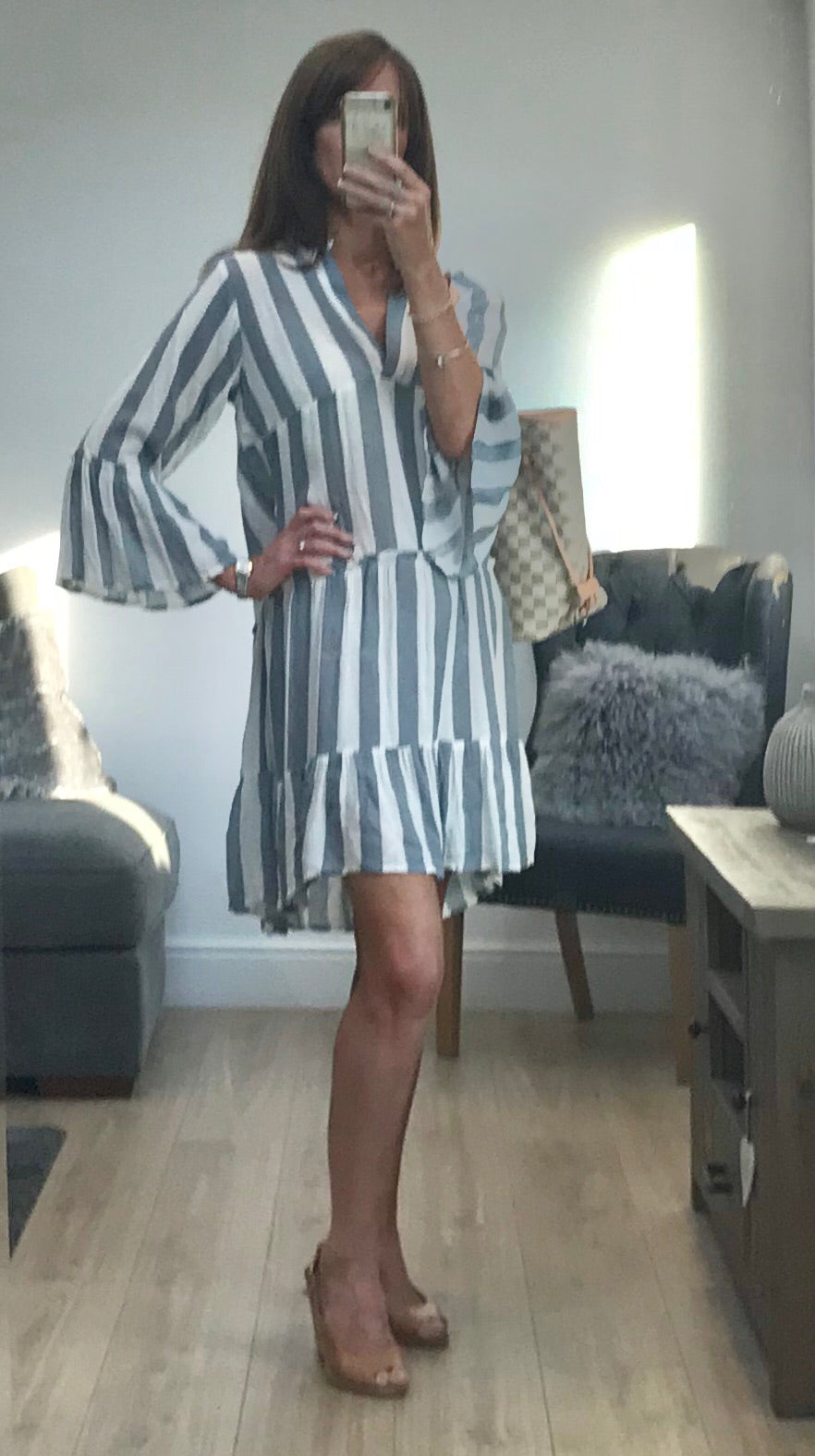 White and Blue Striped Tunic Dress