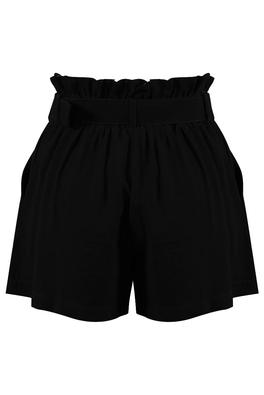 Paper Bag Ruffled Shorts Black