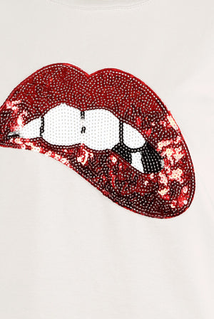 White Shorts and T-shirt Set featuring sequin embellished Lips