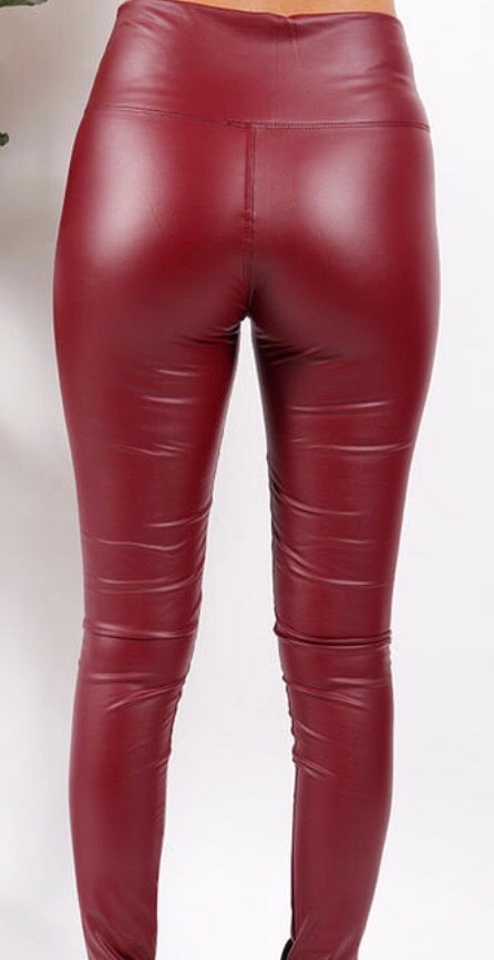 Berry Leather Look Trousers
