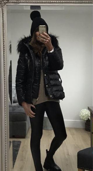 Black Padded Jacket With Faux Fur Hood