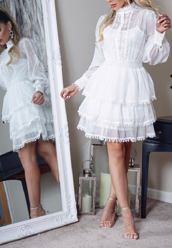 White Ruffle Lace Dress