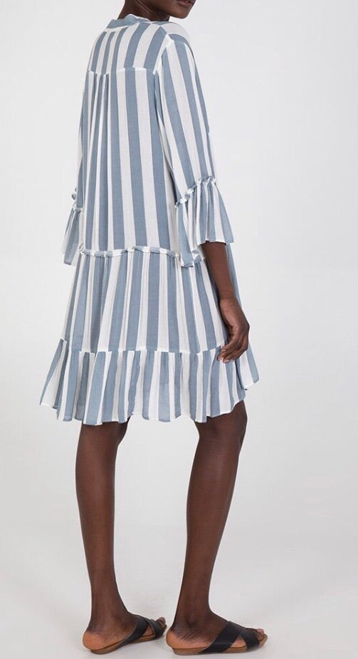 White and Blue Striped Tunic Dress