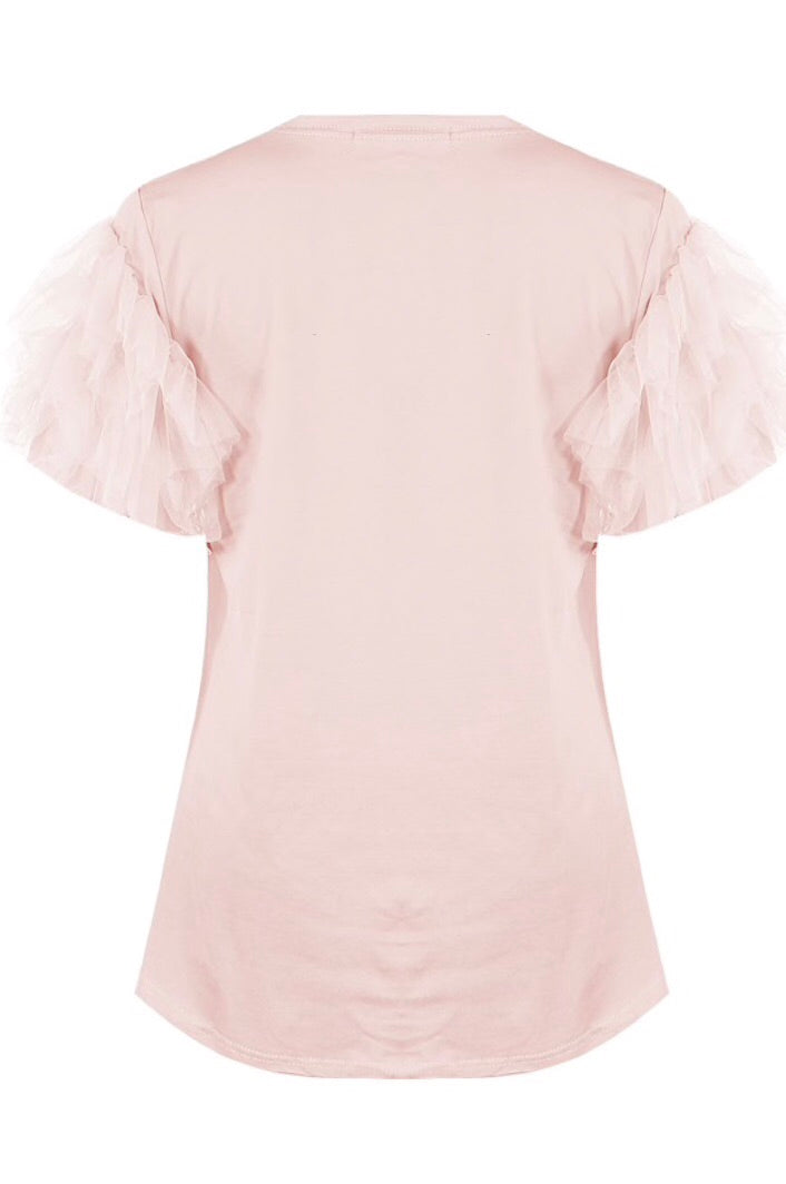 Pink Ruffle Sleeve T-Shirt