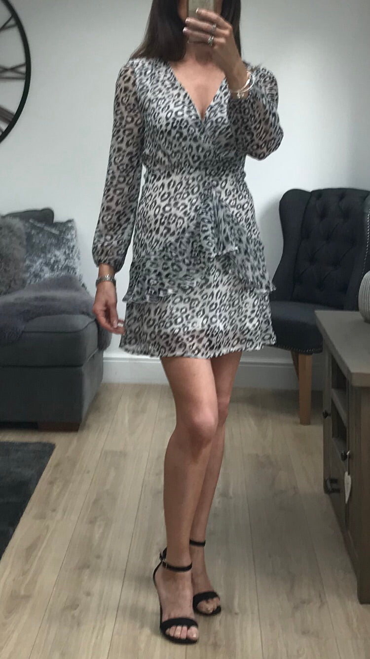 Grey Short Leopard Print Dress