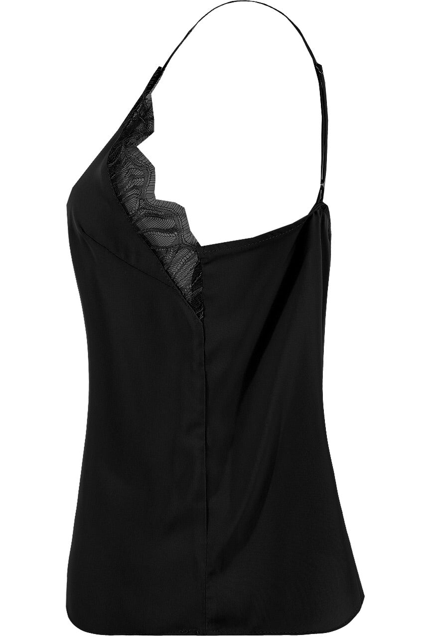 Black Scallop Camisole With Lace Trim