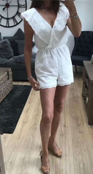 White Broderie anglaise playsuit