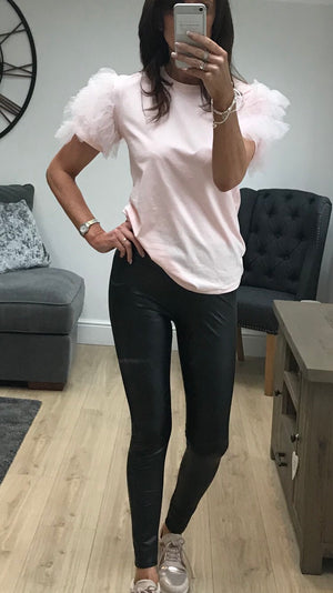 Pink Ruffle Sleeve T-Shirt